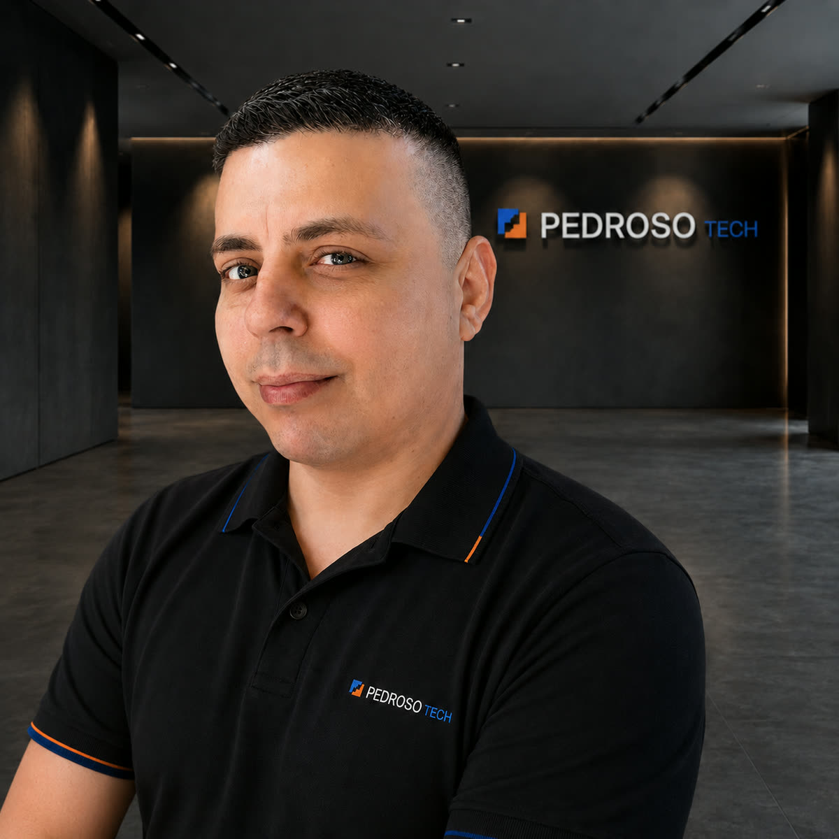 Leandro Pedroso no lobby institucional da Pedroso Tech